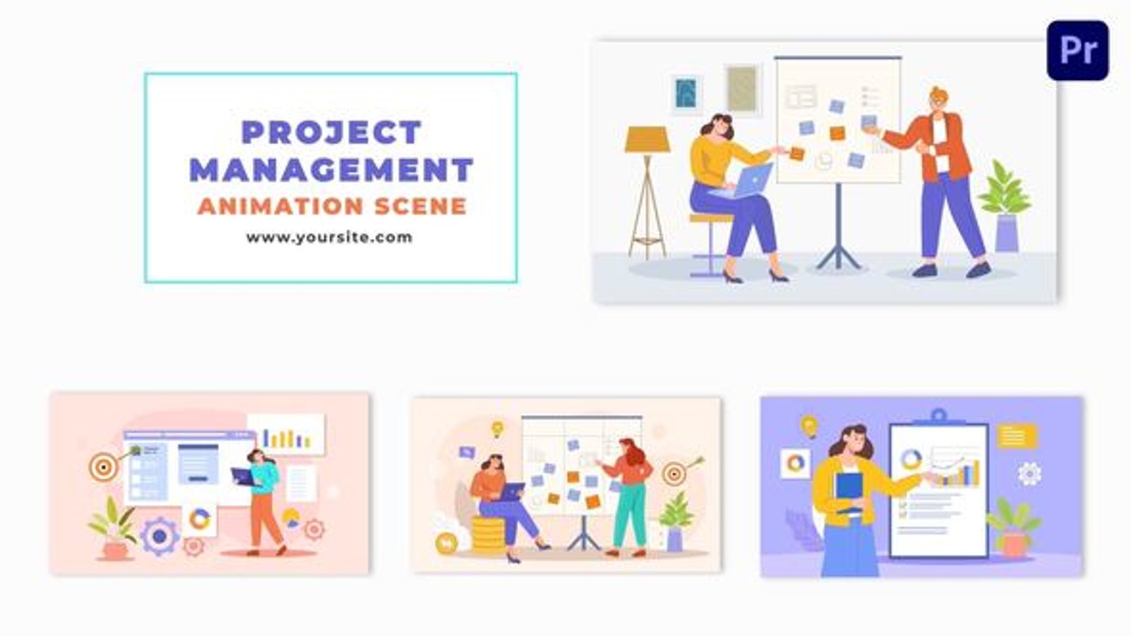 Project Management Flat Character Animation Scene Template, Elements ft ...
