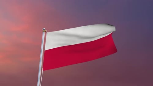 Realistic Waving Polish Flag Animation with Gradient Sky Background