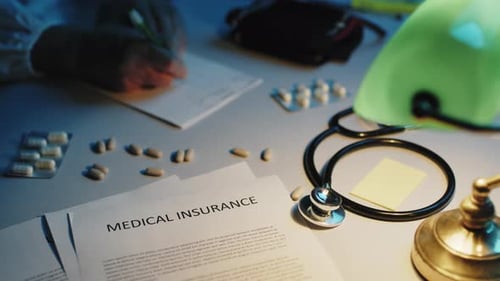 Medical Insurance Document and Stethoscope on Desk