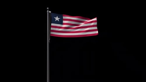Liberia National Flag Waving on Flagpole with Alpha Channel