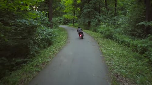 Biker Riding a Motorcycle on a Road Surrounded By Trees