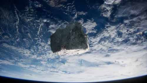 Realistic Asteroid Flying Above Planet Earth