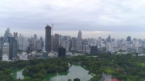 4k Aerial city view of Bangkok dowtnown, Flying over Bangkok, Thailand.