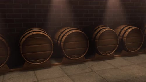 Weinkeller mit Eichenholzfässern mit luxuriösen Whiskey-, Bier- oder Alkoholgetränken