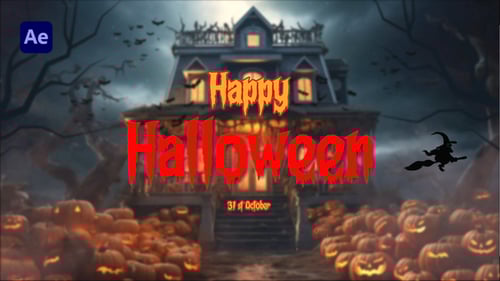 Haunted Halloween Intro with Spooky Dripping Text and Witch