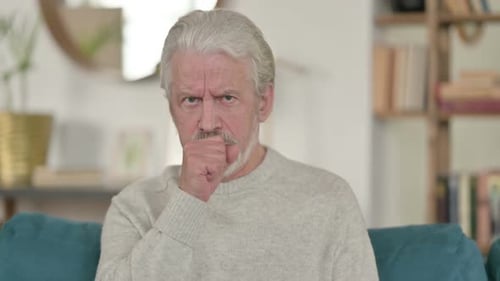 Coughing Sick Old Man at Home