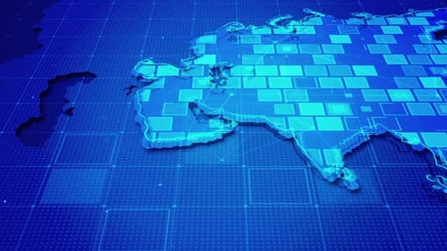 Futuristic Digital World Map with Animated Data Connections