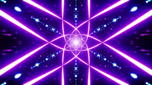 Flickering Purple Laser Geometric Symbol in the Neon Light Tunnel VJ Loop
