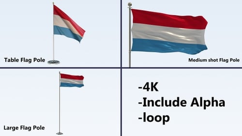 Luxembourg National Flag Waving Animation Pack with Alpha Channel
