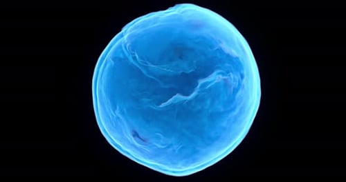4K seamless loop of blue energy sphere on black background