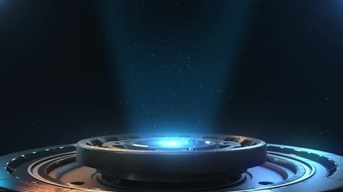 Futuristic 3D Rotating Platform with Glowing Blue Light