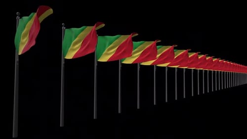 Waving Republic of the Congo Flags Line Animation