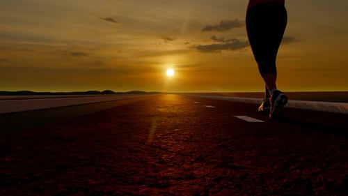 Young Athlete Woman Running Jogging With Sunset View