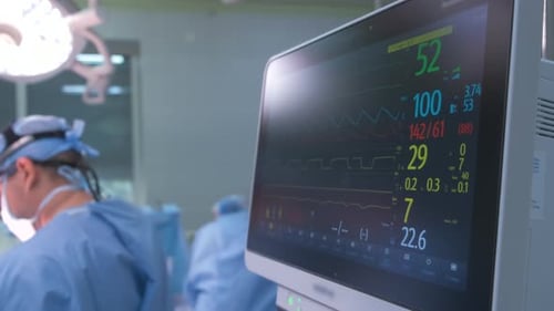 Heart Rate and Patient Condition Control Monitor in Hospital Theater Room During Surgery Operation