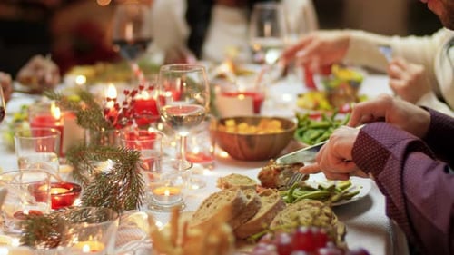 Freunde beim Weihnachtsessen zu Hause