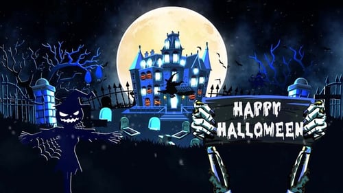 Spooky Halloween Intro Animation with Haunted Graveyard Scene