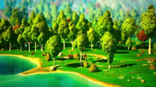 Cartoon Landscape with Hills and Forest