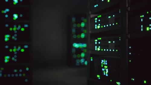 Clean Industrial Interior of a Data Server Room with Servers
