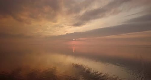 Beautiful Orange And Epic Sunset On The River.
