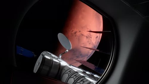 Beautiful view of Mars from inside of a space station. Universe exploration.