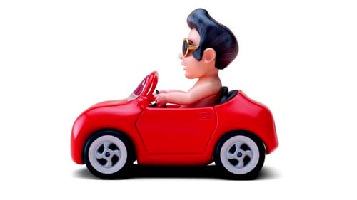 3D Cartoon Character Driving Red Convertible Car Animation