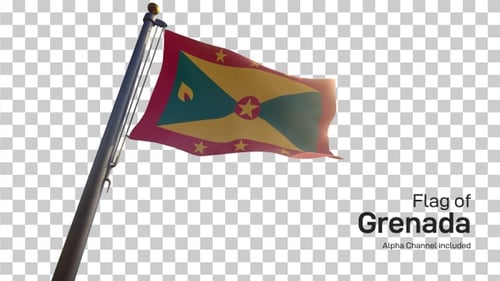 Grenada Flag Waving on Transparent Background