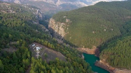 Mountain River High in the Mountains Aerial View 4 K