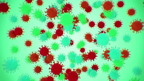 Animated 3D Virus Particles Floating on Green Background