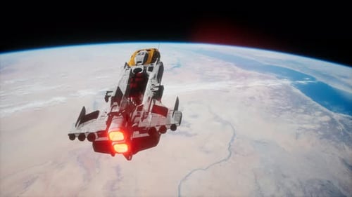 Futuristic Spaceship Orbits Earth in Cinematic Space Travel