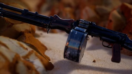 Realistic RPK Heavy Machine Gun on Desert Terrain