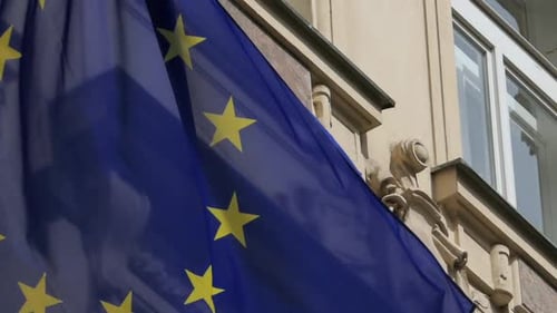 European Union Flag Waving By Building