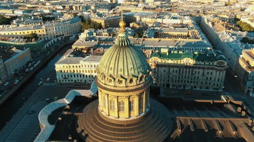 Kazan Cathedral dome rooftop with golden cross aerial view