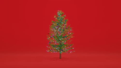 Animated Christmas Tree with Blinking Lights and Colorful Ornaments