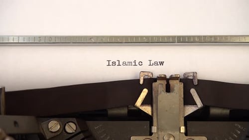 Escribir frase Ley islámica en una máquina de escribir retro. De cerca.