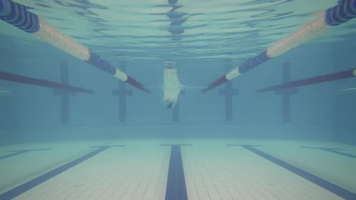 Junge professionelle Schwimmerin springt ins Wasser und schwimmt im Pool Frauentraining im