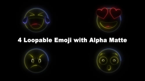 Neon Style Animated Emoji Pack with Alpha Channel