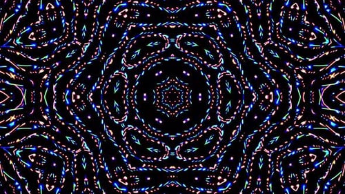 Bright abstract light governing full color, kaleidoscope, black background
