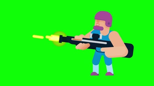 Flat Design Soldier Character Firing Rifle Animation