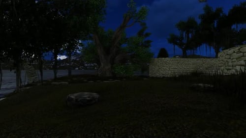 Night Landscape with Full Moon and Moving Clouds
