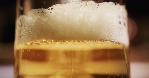 Close Up of Bubbles Rising in Light Beer