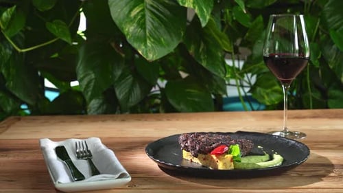 Appetizing Gourmet Food with Wine Presentation