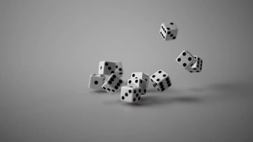 Dice Falling in Slow Motion, Red Die Stands Out