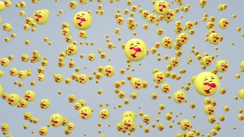 Floating Kiss Emoji Faces Modern Loop Background
