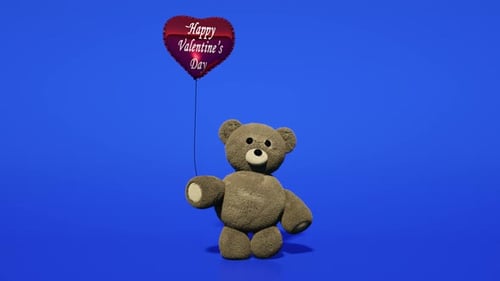 3D Teddy Bear with Valentine's Day Balloon Animation