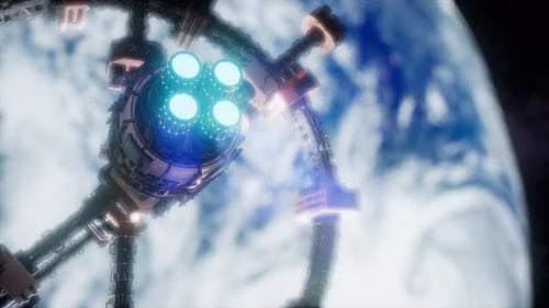 A View of the Earth and a Spaceship. ISS Is Orbiting the Earth