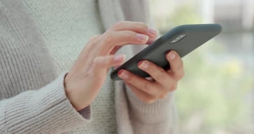 Woman's Hands Using Smartphone, Technology and Communication