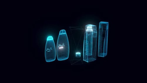 Set Of Shampoos Glass Packaging Hologram Rotating Hd