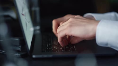 Businessman Hands Typing on Laptop at Workplace. Professional Using Computer