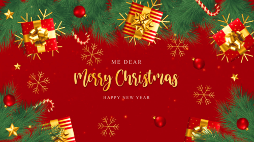 Festive Christmas Greeting Intro with Golden Particle Text and Decorations