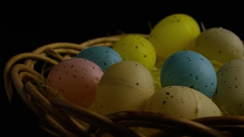 Colorful Easter Eggs in Basket Close-Up